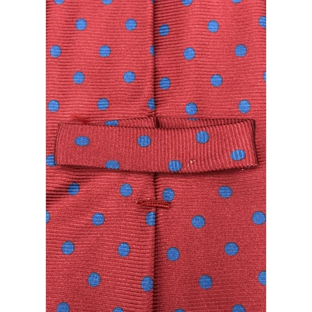 Kiton Napoli Repp 7 Fold 100% Silk Sexy Red Blue Dot's Thick Handmade in Italy